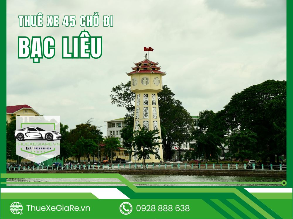 Xe 45 chỗ du lịch đời mới, không gian rộng rãi, ghế ngồi êm ái, đang đón đoàn khách lớn đi Bạc Liêu, tài xế chuyên nghiệp hỗ trợ hành lý và hướng dẫn tận tình
